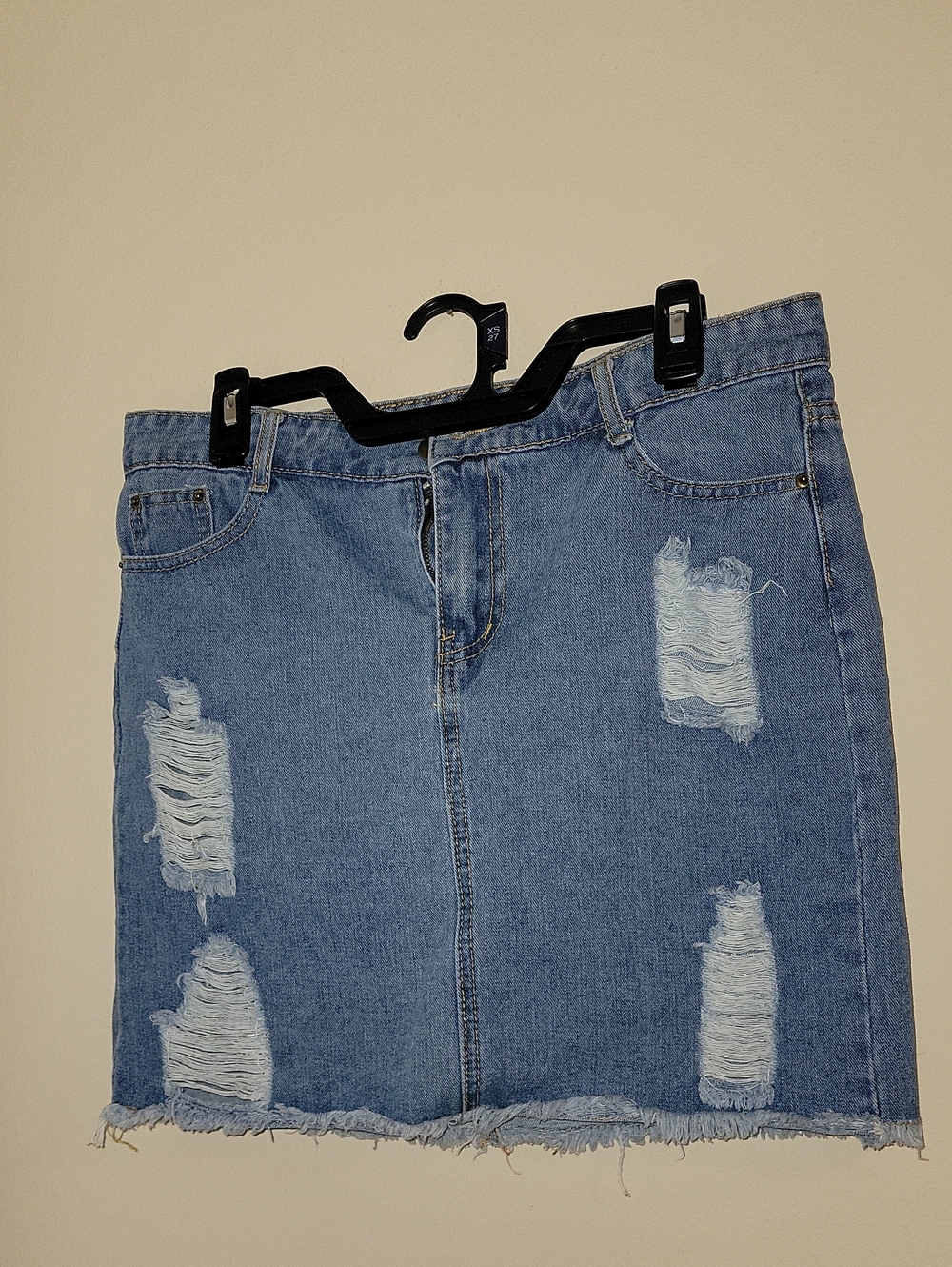 Distressed Light Blue Denim Mini Skirt